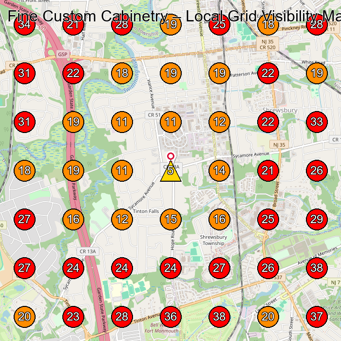Fine Custom Cabinetry GeoGrid visibility map for Cabinet Maker in Freehold